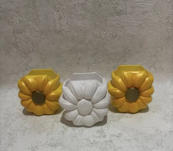 Стильні гіпсові кашпо з квітковим дизайном