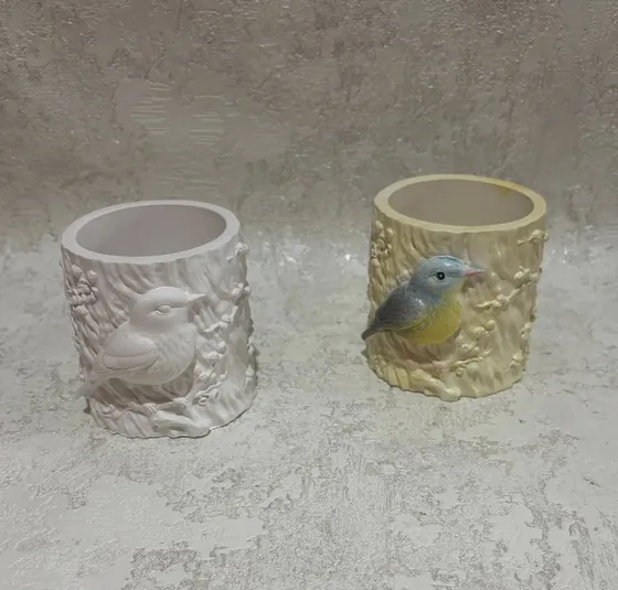 Гіпсові кашпо з пташками