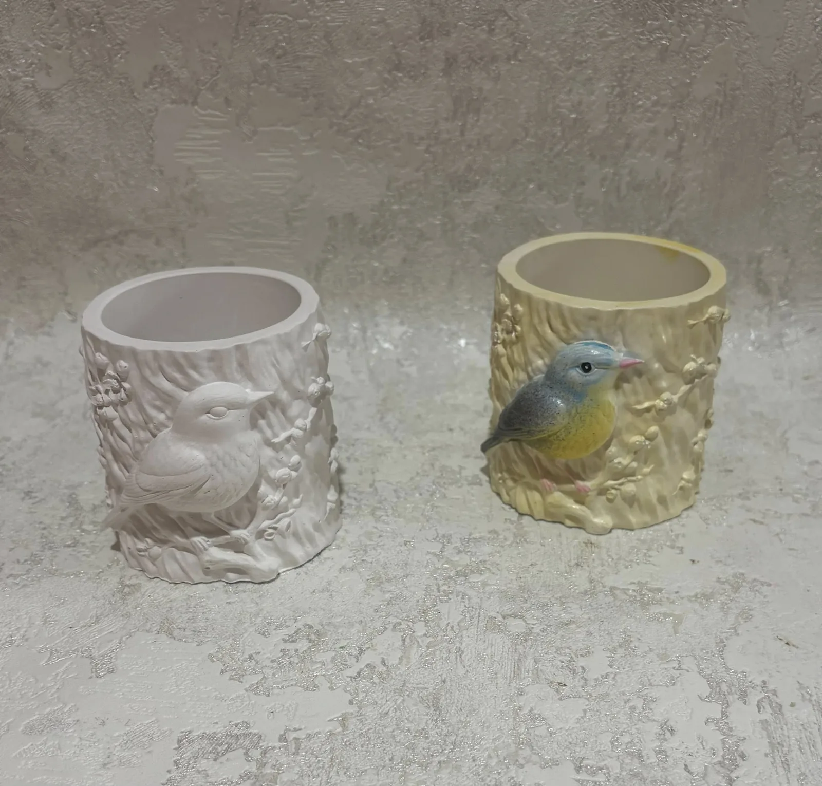 Гіпсові кашпо з пташками